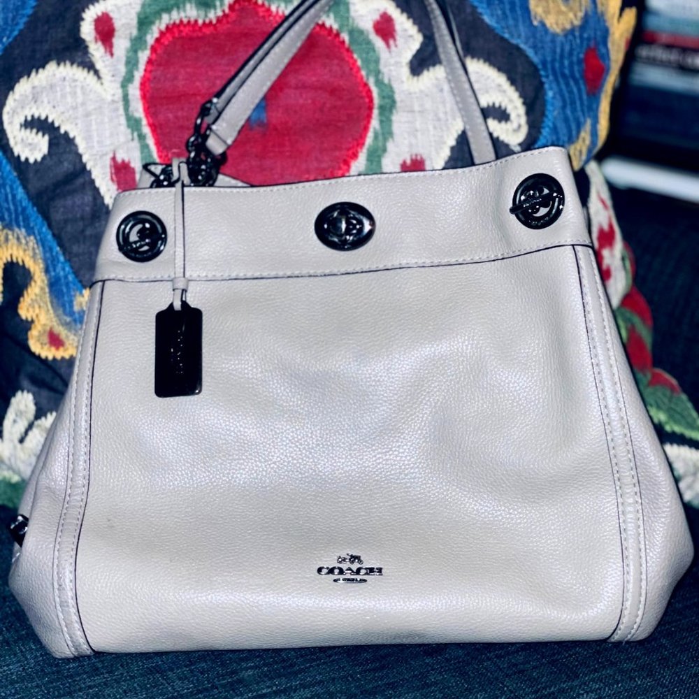 Coach Turnlock Edie Leather Shoulder Bag, Fog